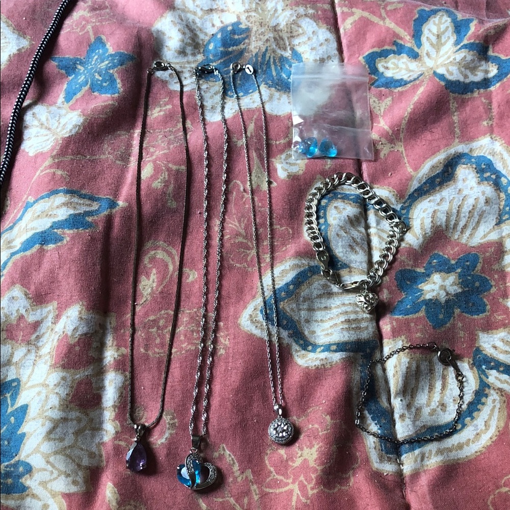 Sterling Silver Necklace and Bracelet Set with Blue and Purple Accents